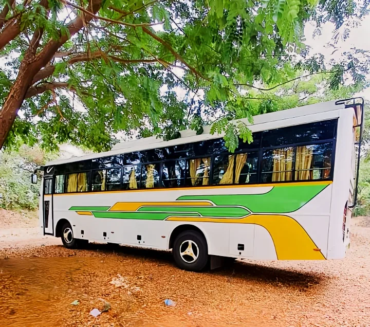 SelectBus 45-seater non-AC bus side profile for pilgrimage and sightseeing tours